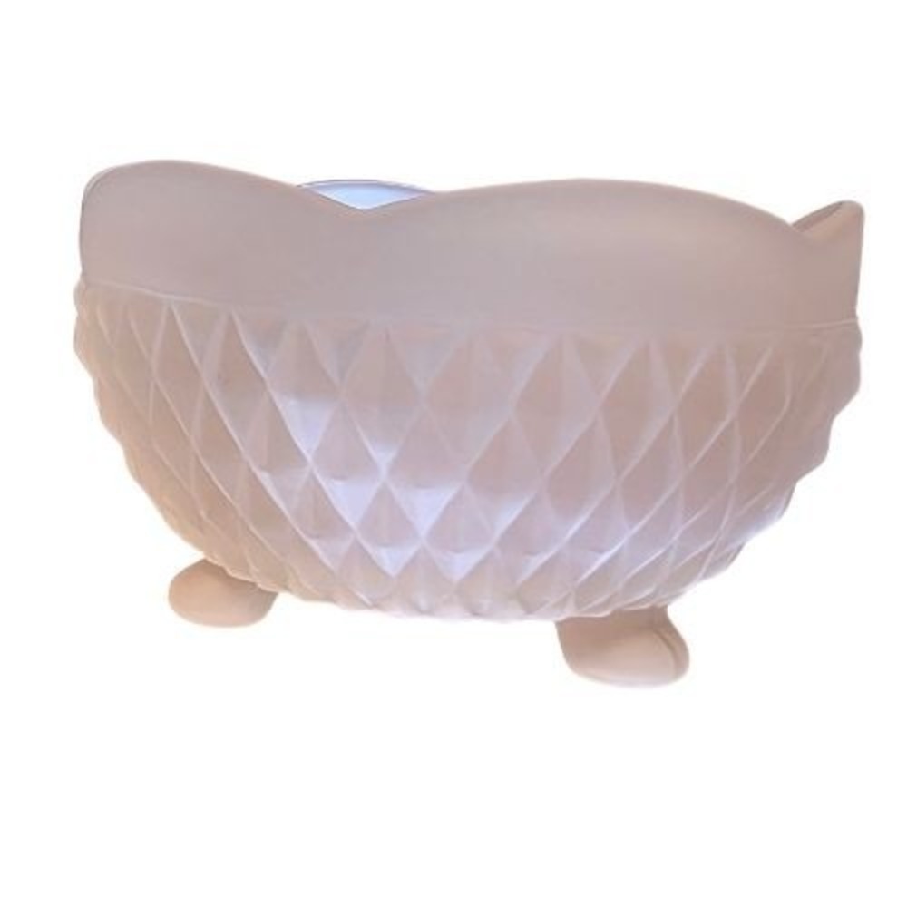 Vintage Frosted Glass Candy Jewelry Bowl Satin White Diamond Scalloped 5.5"Decor